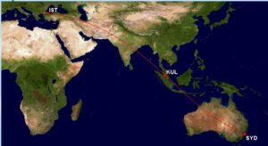 İstanbul - Kuala Lumpur - Sydney rotası